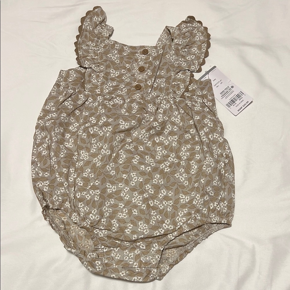 NWT Carter's Tan Floral Flutter Bodysuit Size 18 Months
